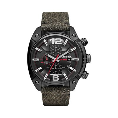 Men's 'Overflow' black dial leather strap watch dz4373